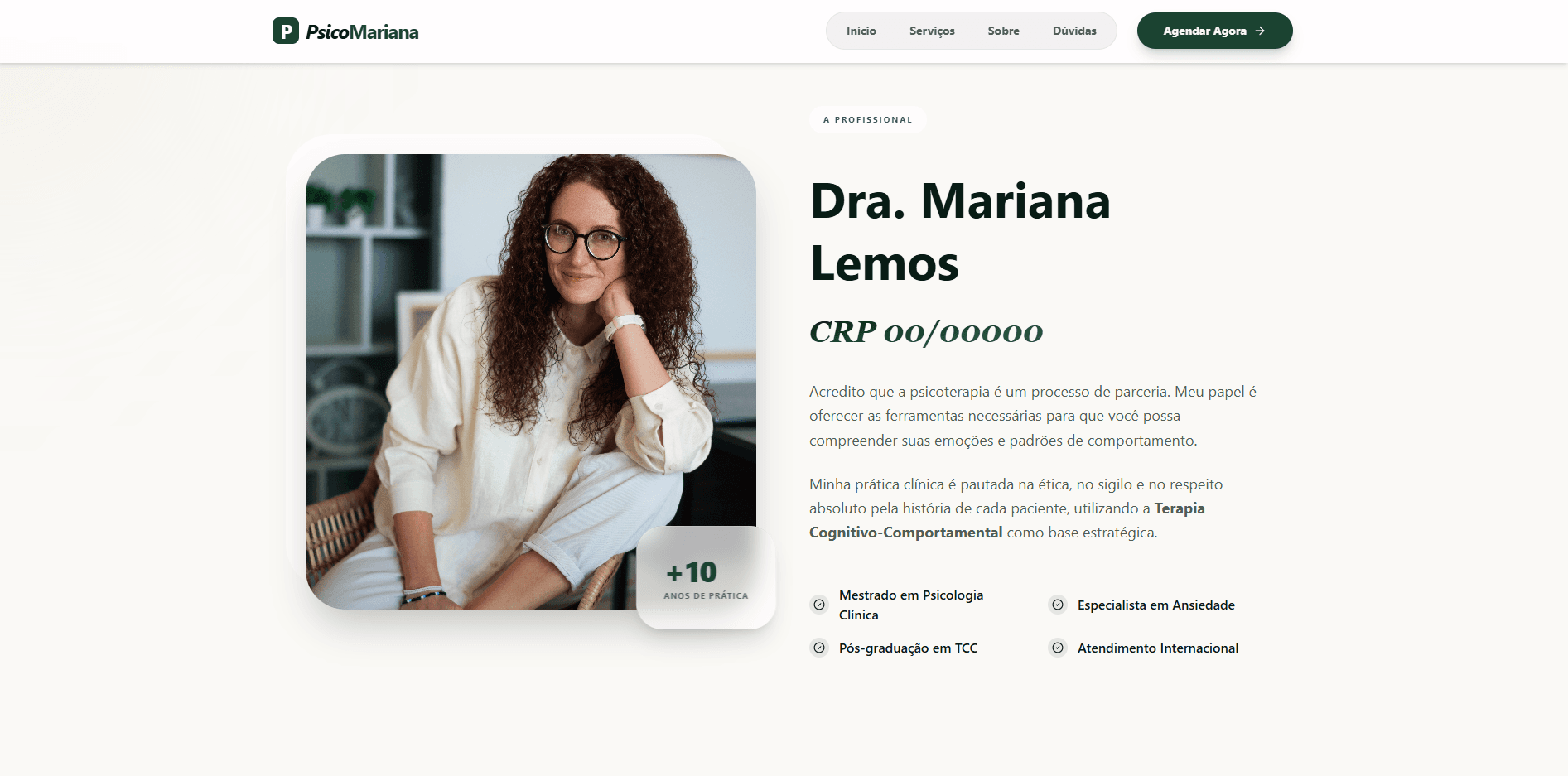 Screenshot do projeto Psico Mariana